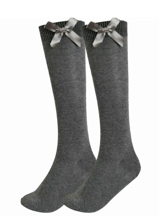 Grey Knee High Bow Socks